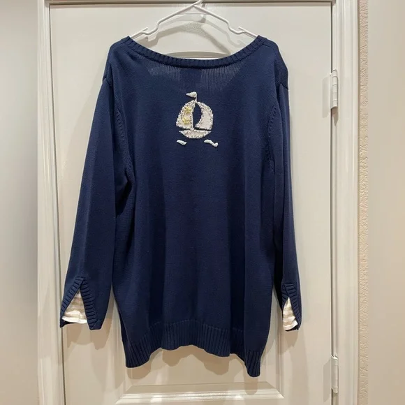 Navy Blue & Metallic Gold V-Neck Nautical Sweater w Sailboat Design  SZ: 2XL NWT - Picture 10 of 13